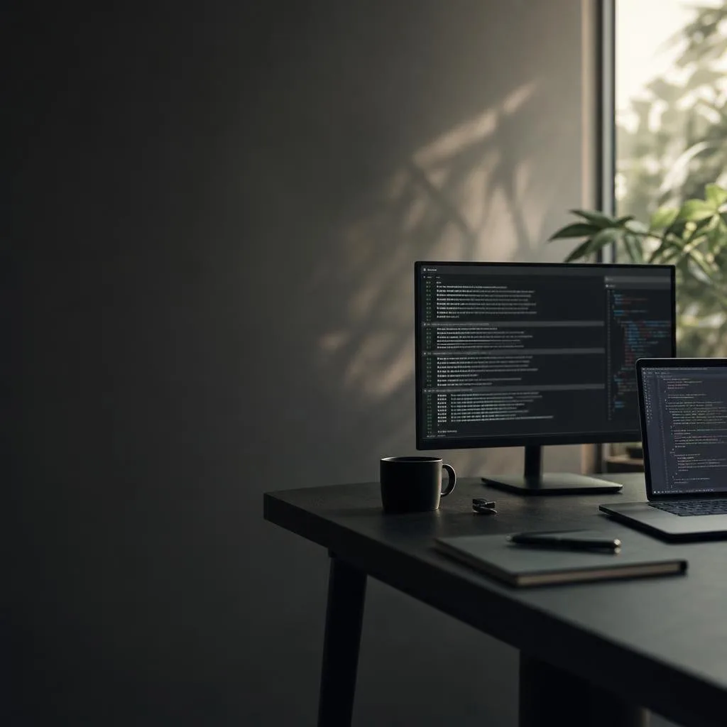 Terminal and editor on a dark desk with a pipeline log streaming